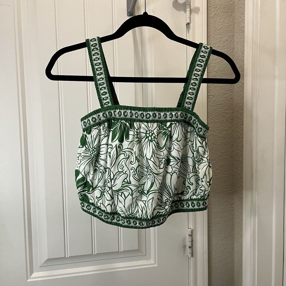 Japna Green Floral Cropped Tank Top Boho Festival Juniors Size L